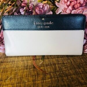 Kate Spade Saffiano Leather Wallet Black Beige Snap Closure NWT